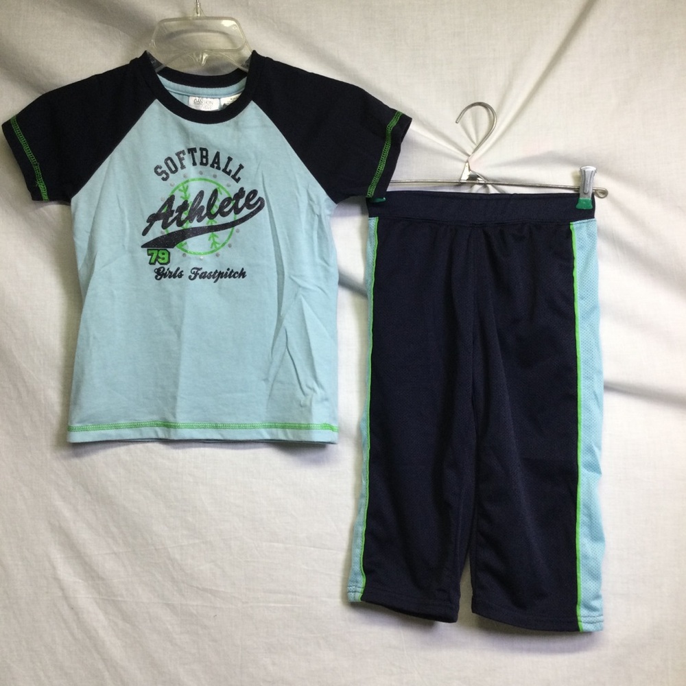 Danskin Now 2pcs Top & Pants Girls Blue/Green “Softball Athlete” Graphic Sz M7/8